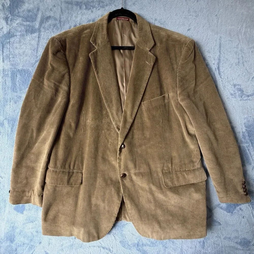 Covington Mens 48R Brown Corduroy Blazer Sport Coat Cotton 2 Button Jacket